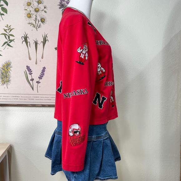 Vintage 90s Y2k Nebraska Huskers Cornhuskers Football Embroidered Cardigan M - Picture 3 of 9